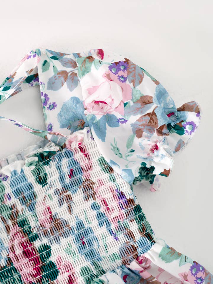 Rylee Faith Designs - Wholesale Dress - Kids - Smocking Simple Floral Print Short Sleeve dress