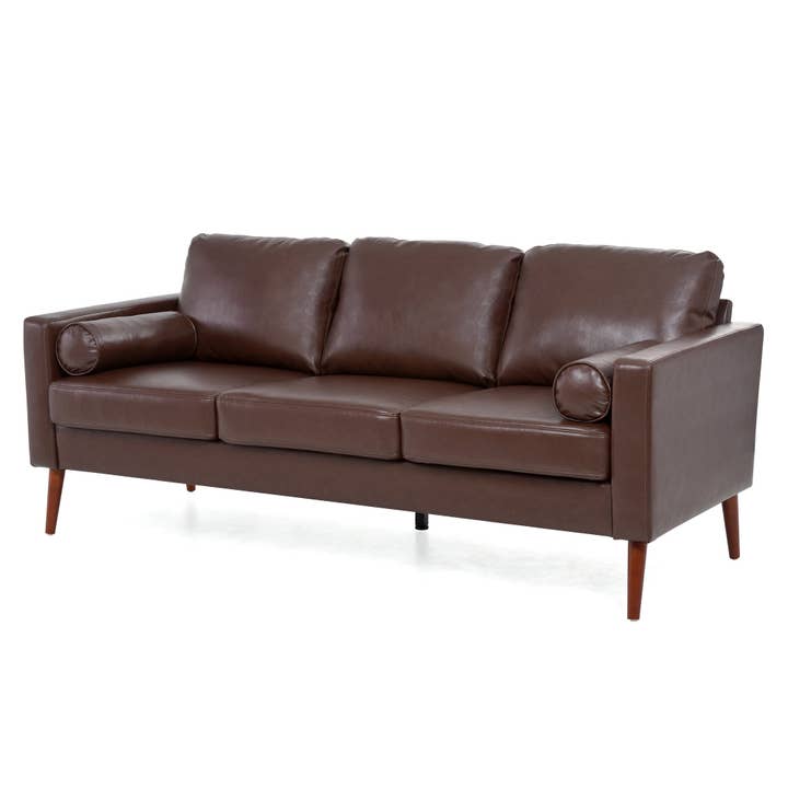 Orange County Decor - Wholesale Sofa - Small Sofa Couch 76.97 In . Brown 3 Seat Comfy Couches For Living Room, Mid Century Modern Couch With Iron Wood Structuresoft Cushion Sofa For Home Office Apartment Brown Foam Pu