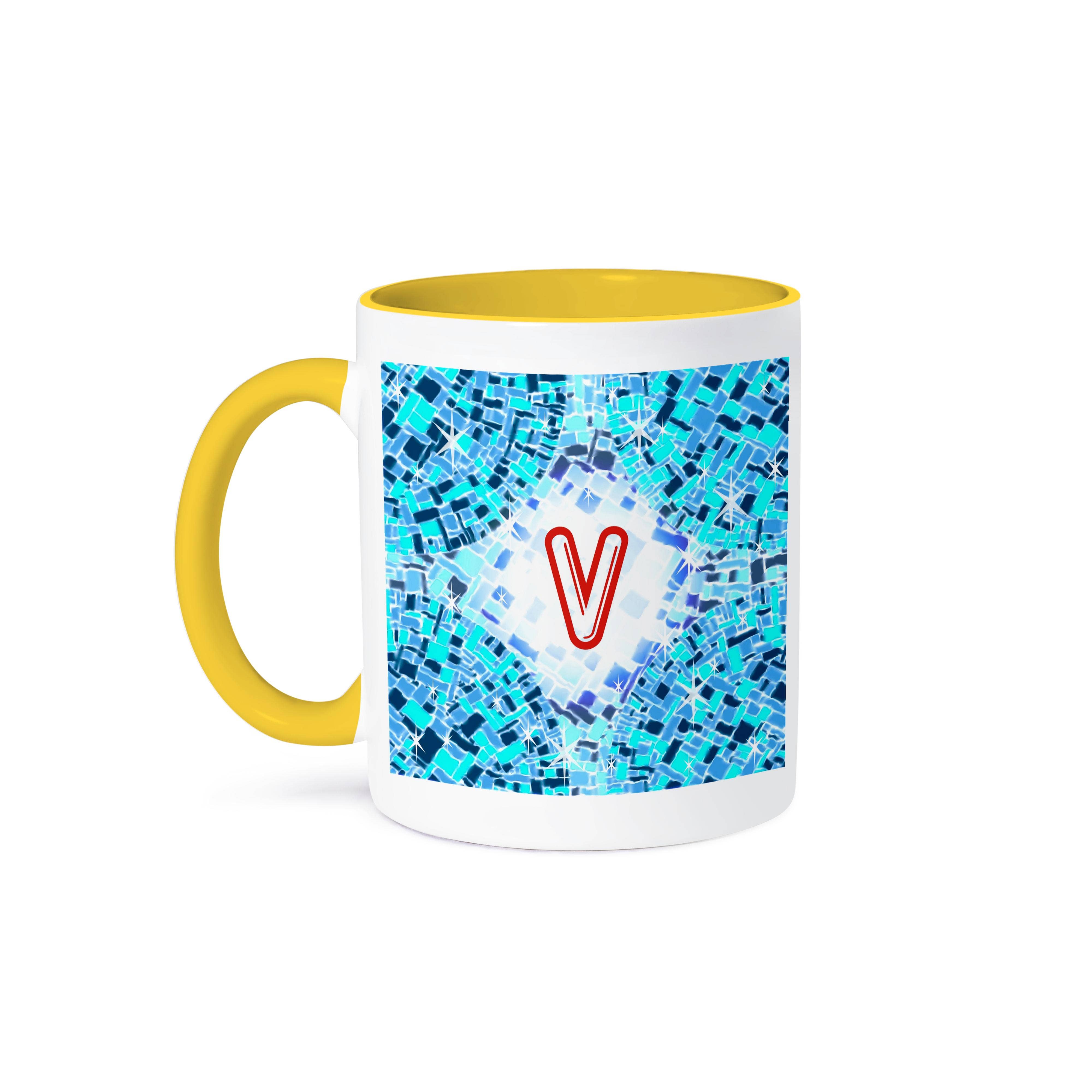 3dRose - Vente Tasse à café - 3dRose, Initiale V - Réflexions de piscine avec bouée initiale en rouge, Tasse0