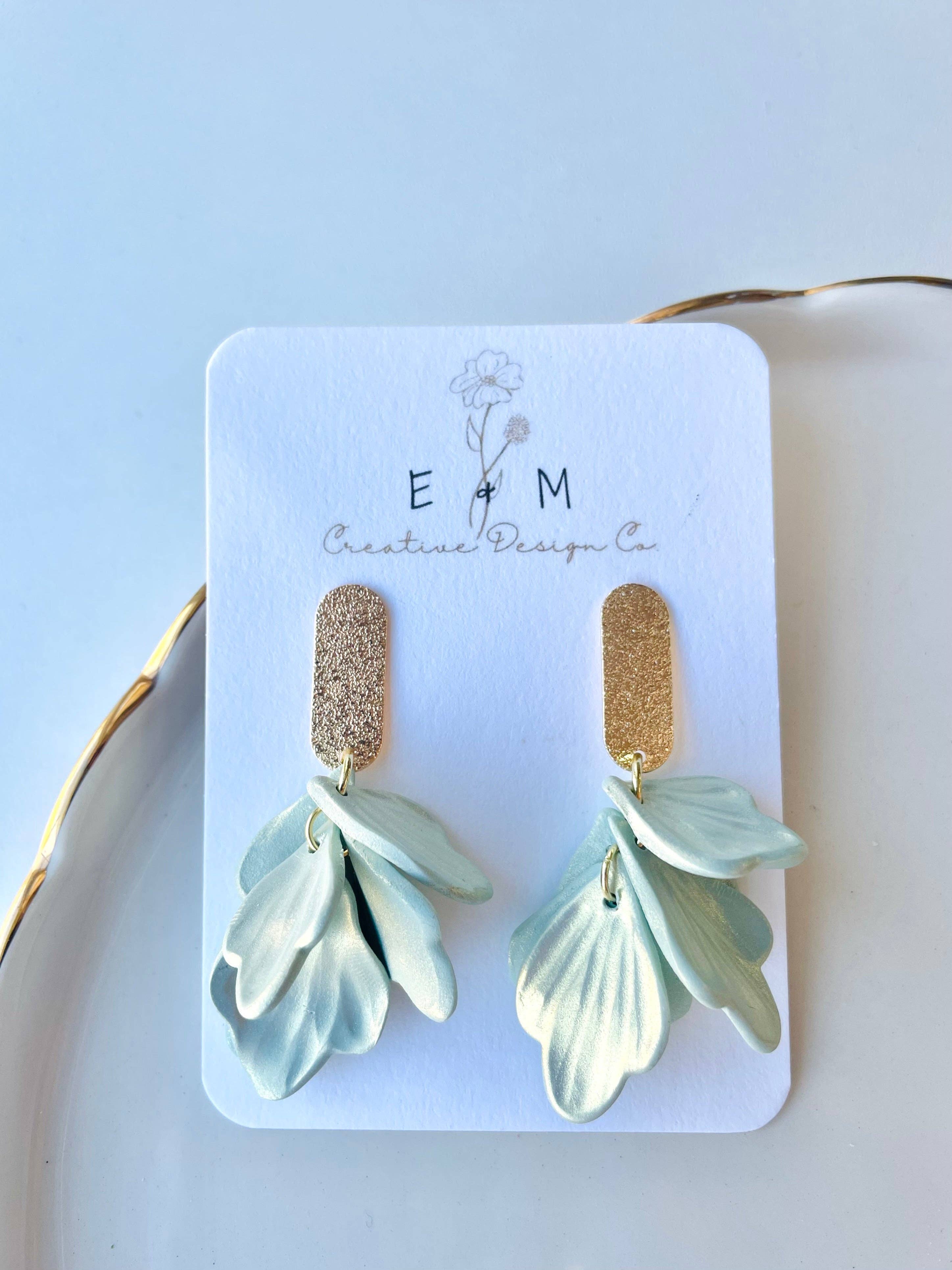 E & M Creative Design Co. – wholesale Dangle earrings – Shimmery Petal Earrings (multiple choices)