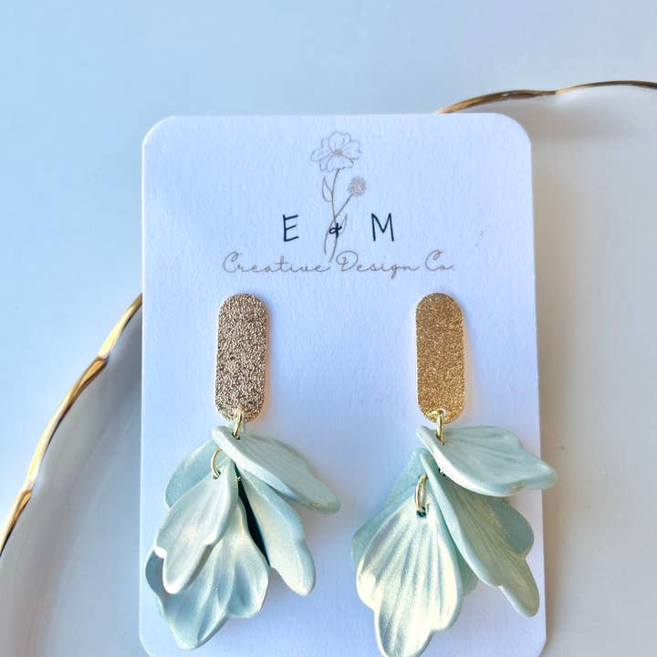 E & M Creative Design Co. – wholesale Dangle earrings – Shimmery Petal Earrings (multiple choices)0