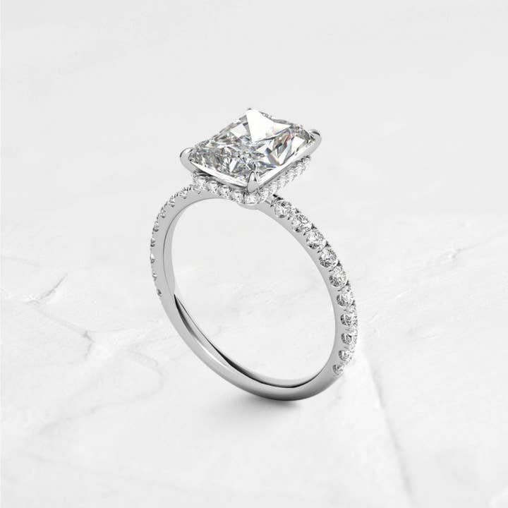 GEMPARA - Wholesale Engagement ring - Emerald Cut Moissanite Hidden Halo Ring in 14K Gold3