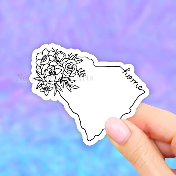 South Carolina State Sticker, Floral States Map, car decal for wholesale by Neya Sticker Shop