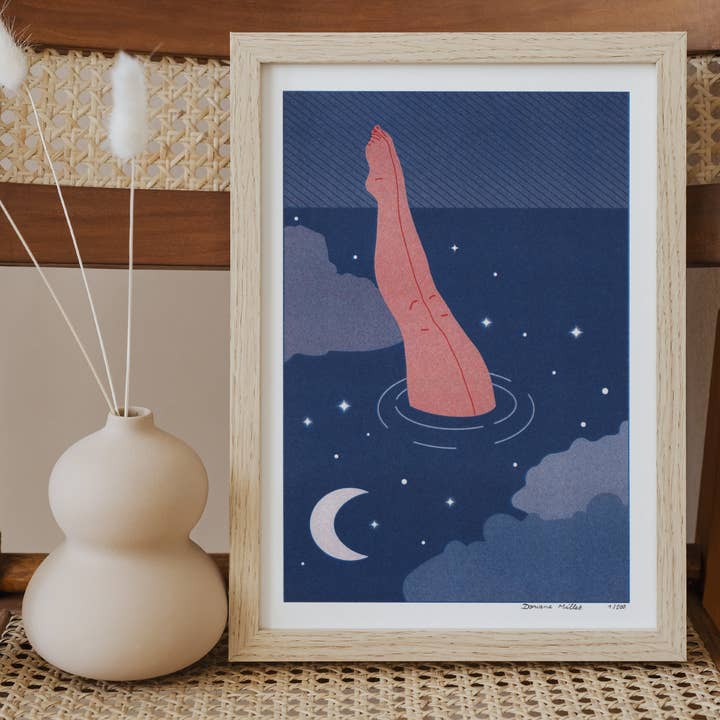 Doriane Millet - Wholesale Art Print - Night bath - A4 risography - Signed limited edition 2