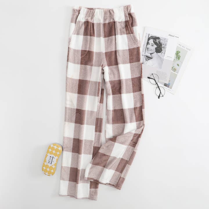 Rosa Clothing - Wholesale Pants - Women's - Winter plaid print flannel fleece lounge pants 12 colors4