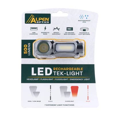 Lampe frontale/lampe de poche rechargeable à LED Alpen pour la vente par Explore Scientific