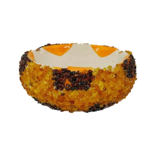 USA Handmade Amber ashtray in the shape of an orange soccer ball KIZIMA for wholesale by KIZIMA