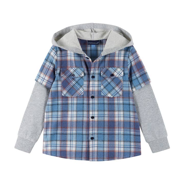 Kids Twofer Hoodie | Blue Plaid for wholesale by Andy & Evan