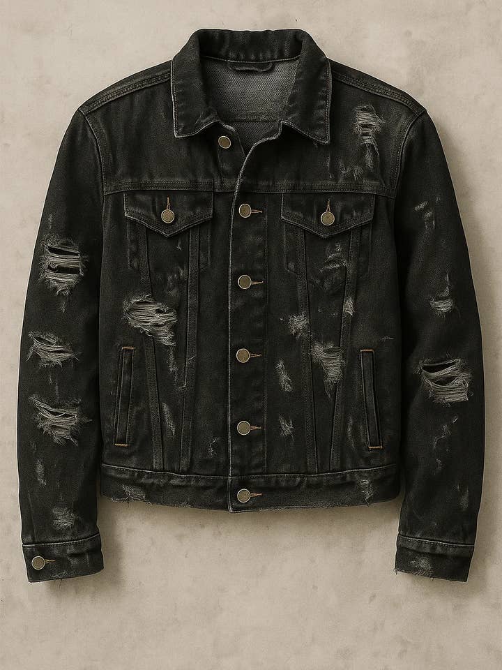 Men's Black Distressed Denim Jacket – Ripped Streetwear Jean for wholesale by Zovater Incorporation