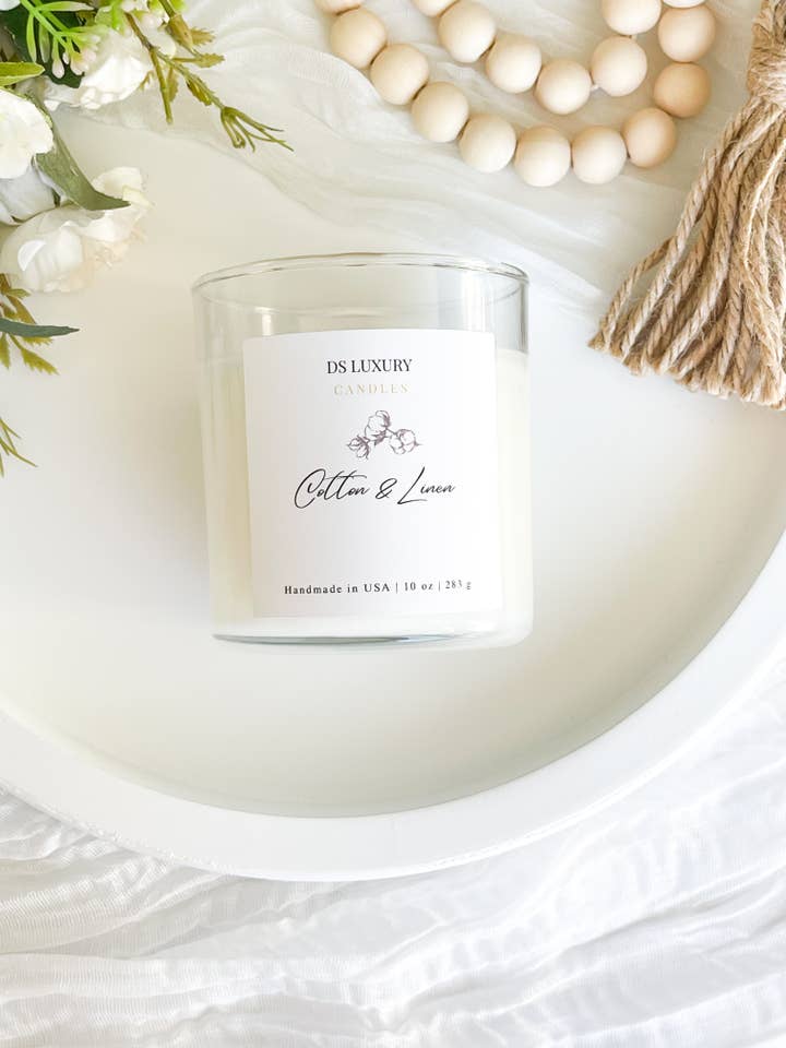 Bomuld & Linned Duftlys - 10 oz for engroshandel hos DS Luxury Candles