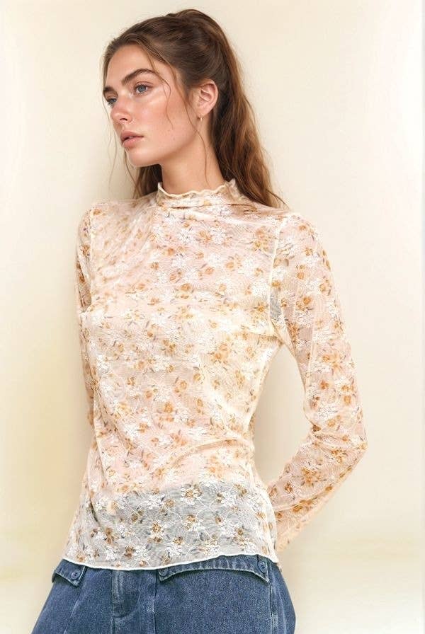 Davi & Dani – Engroshandel Strikket top - Dame – LØS SKILDPADDEHALS BLONDE MESH BLONDE GENNEMSIGTIG TOP0