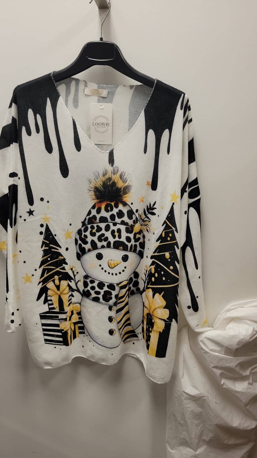 LOOWIE – wholesale Pullovertröja - Dam – POSBL Italiensk Mysig Svart Snögubbe Jultröja En Storlek0