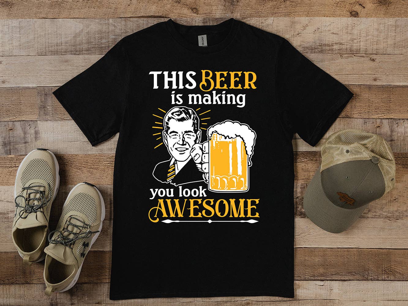 Artopia - Wholesale Screen Printed T-Shirt - Unisex - Beer Making You Look Awesome T-Shirt0