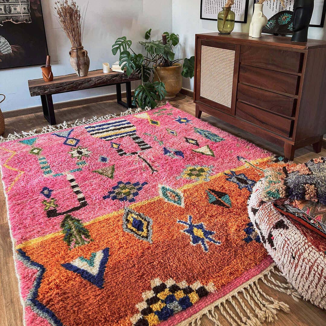 Moroccan Woven Treasures - Wholesale Area Rug - Pink and Orange Moroccan Rug, Handwoven Shag rug, Berber Rug1