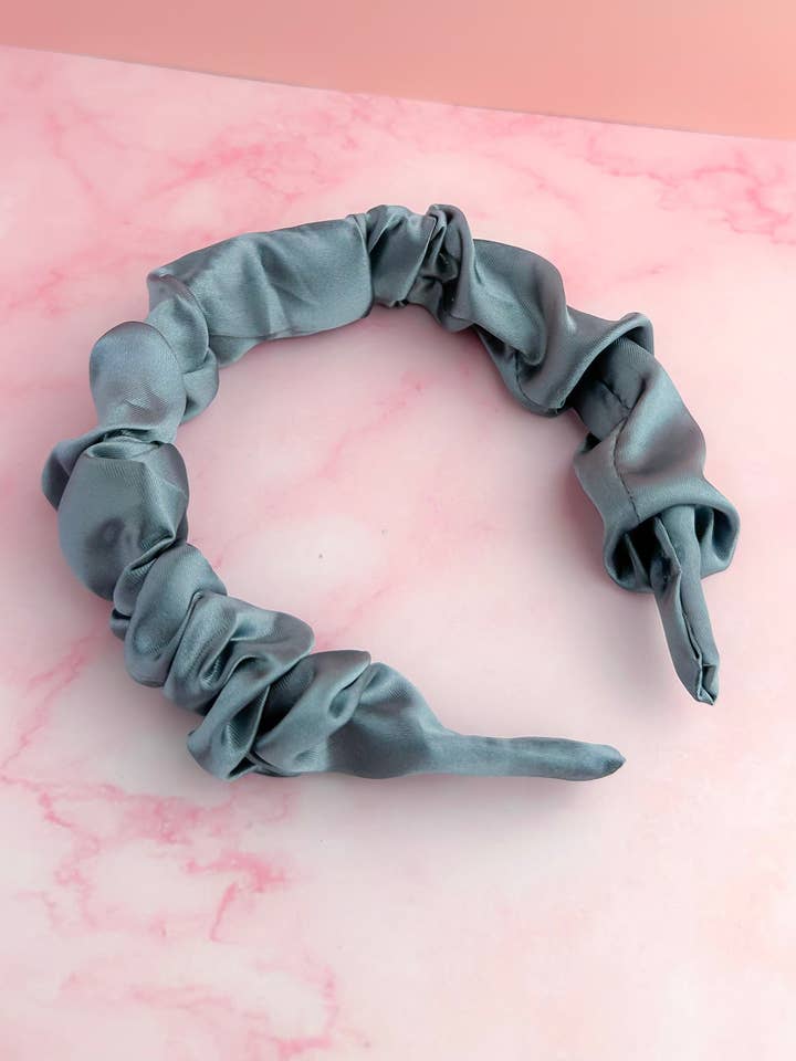 Ocean- Ocean Blue Satin Scrunchie Headband for wholesale by ThatsSewLauraUk