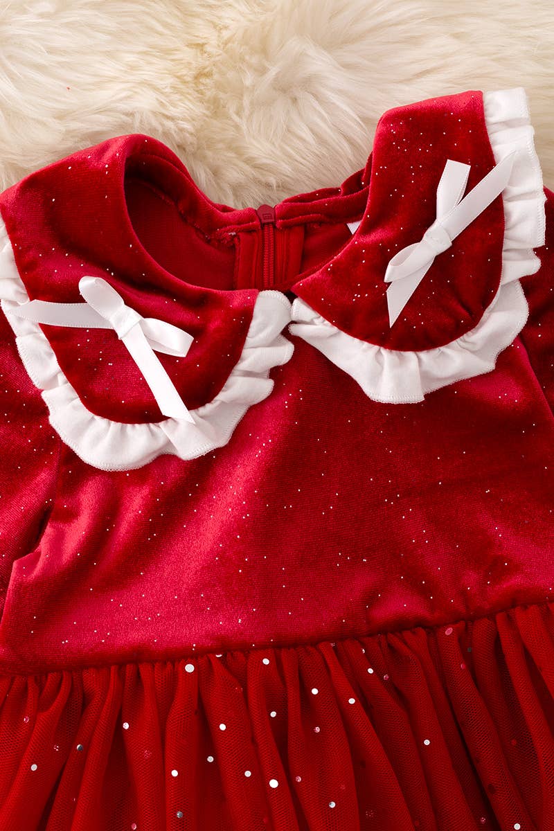 Kids Charm Online - Wholesale Dress - Baby - DRG42234 AMY: Shimmery red dress with fancy velvety fabric.1