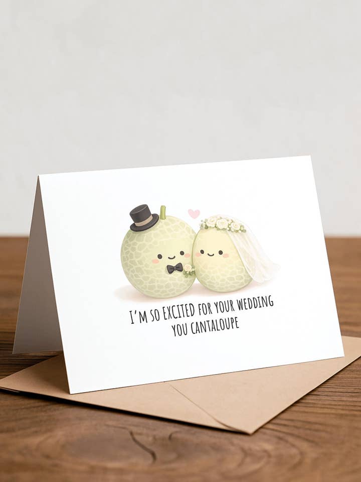Cantaloupe Trouwkaart: Grappige Woordspeling 'Bewaar de Datum' Groet voor wholesale door Chewy Lemon Studio