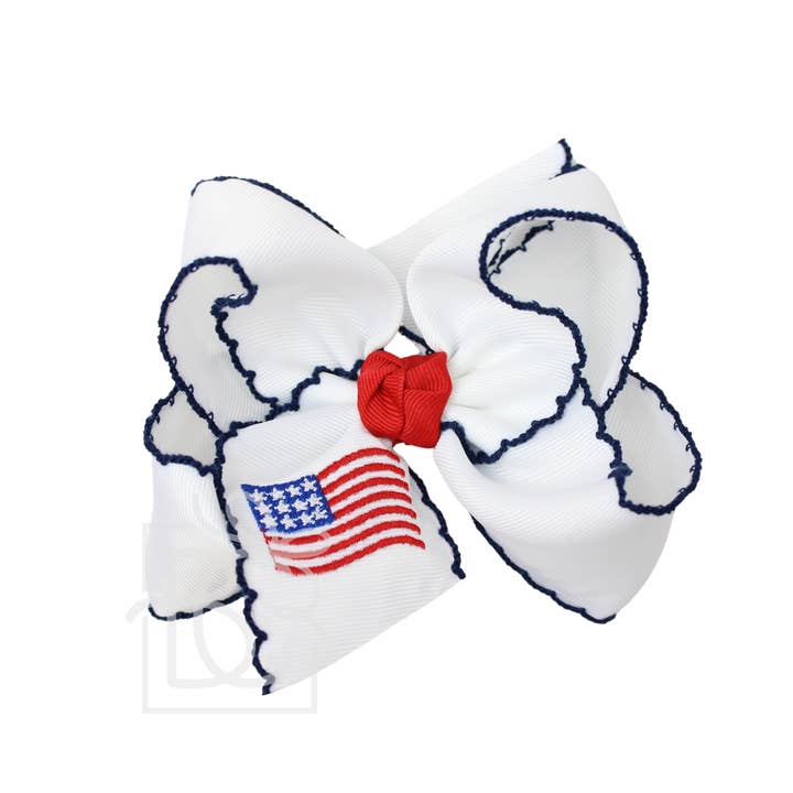 Beyond Creations, LLC - Wholesale Hair Bow - Kids - EMBROIDERED PATRIOTIC CROCHET EDGE BOW