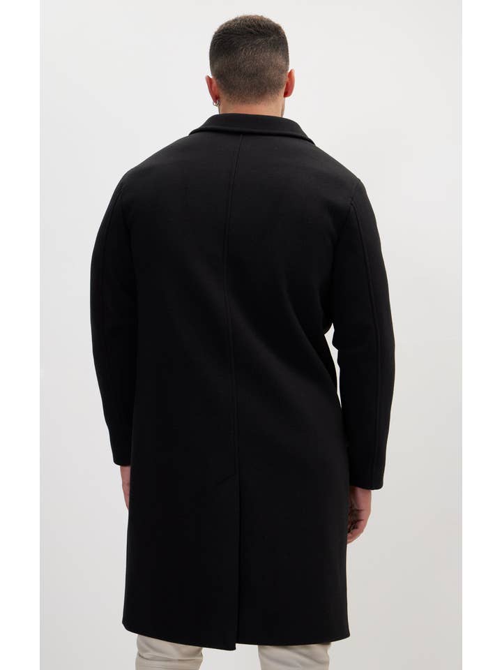Men's Long Fitted Pea Coat With Notch Lapel - Black for wholesale on Faire