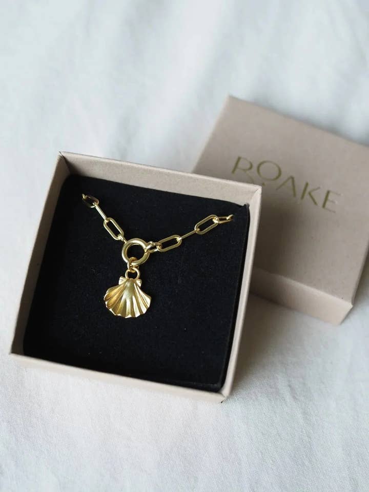 Clam Shell Gold Charm Necklace for wholesale by Roake Studio