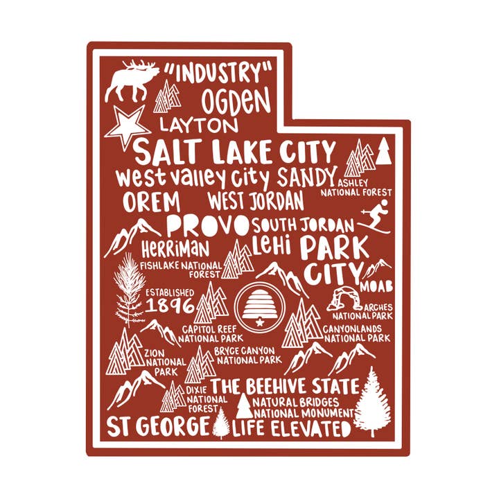 Adesivo mapa de Utah por atacado de Whereabouts Shop