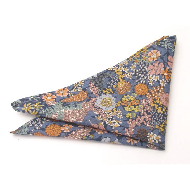 Ciara Blue Cotton Pocket Square Made with Liberty Fabric for wholesale by Cecil Jones