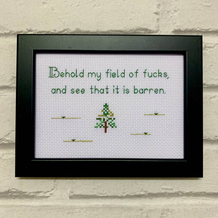 Cross Stitch Bitch - Vente Accessoire de broderie/point de croix - Encadrée terminée au point de croix, Behold my field of f*cks, broderie subversive drôle et subversive à la pointe de l'aiguille, impertinente, cadeau de Noël