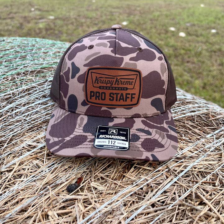 Three Rivers Hat Co. - Wholesale Trucker Hat - Unisex - Krispy Kreme Pro Staff - Camo Trucker Snapback - Richardson 112