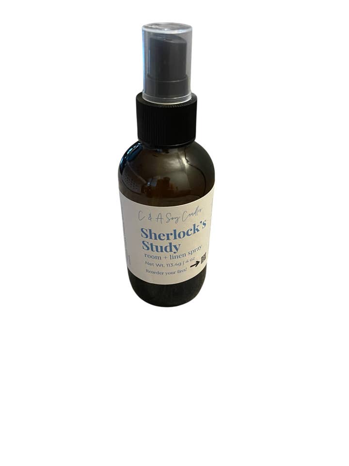 Linen/Room Spray - 4 ounce - Sherlock's Study for wholesale by C & A Soy Candles, LLC