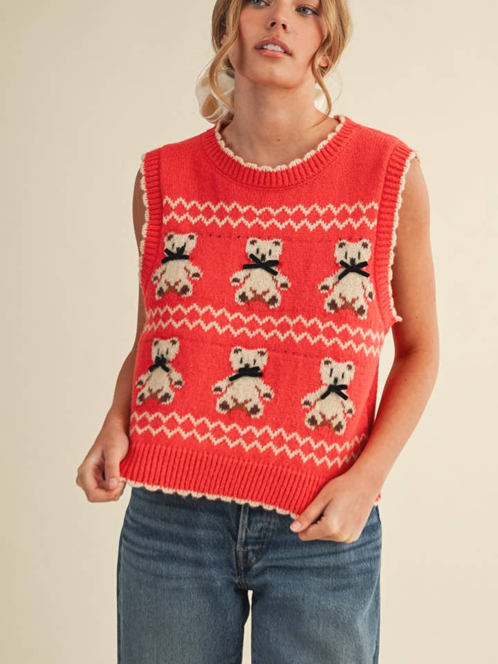 &MERCI - Wholesale Sweater Vest - Women's - TEDDY BEAR SWEATER VEST MSW1095611