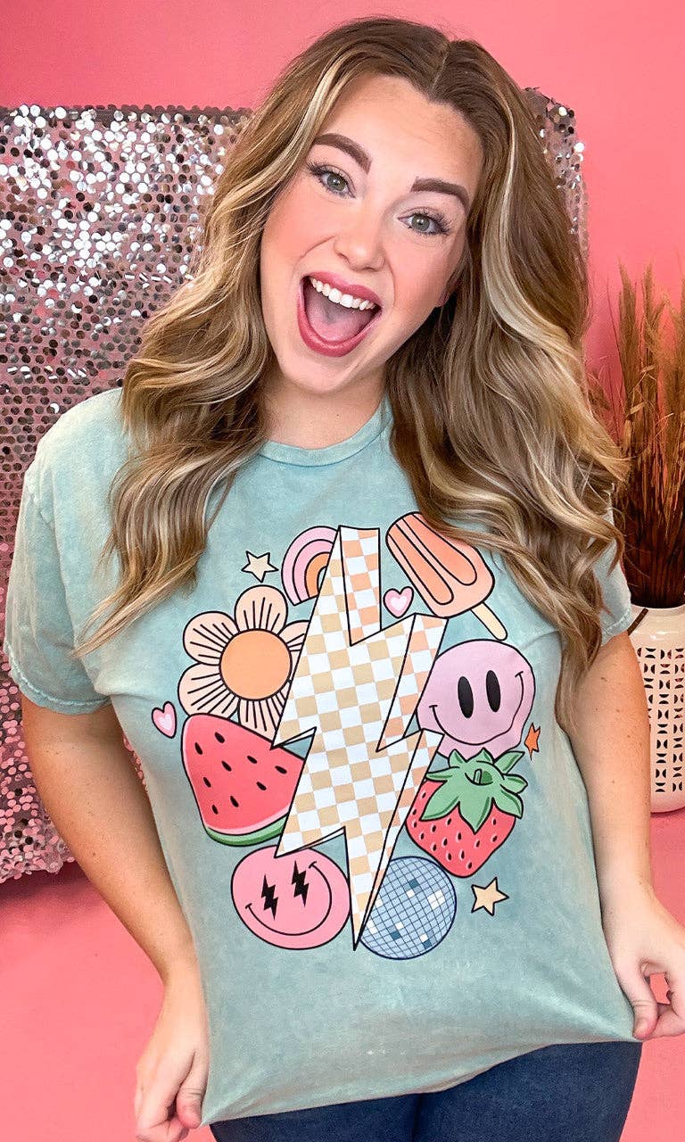 Sugar Stitch - Wholesale T-Shirt (Graphic) - Women's - Retro Fruity Summer Mineral Washed Cool Mint Shirt1