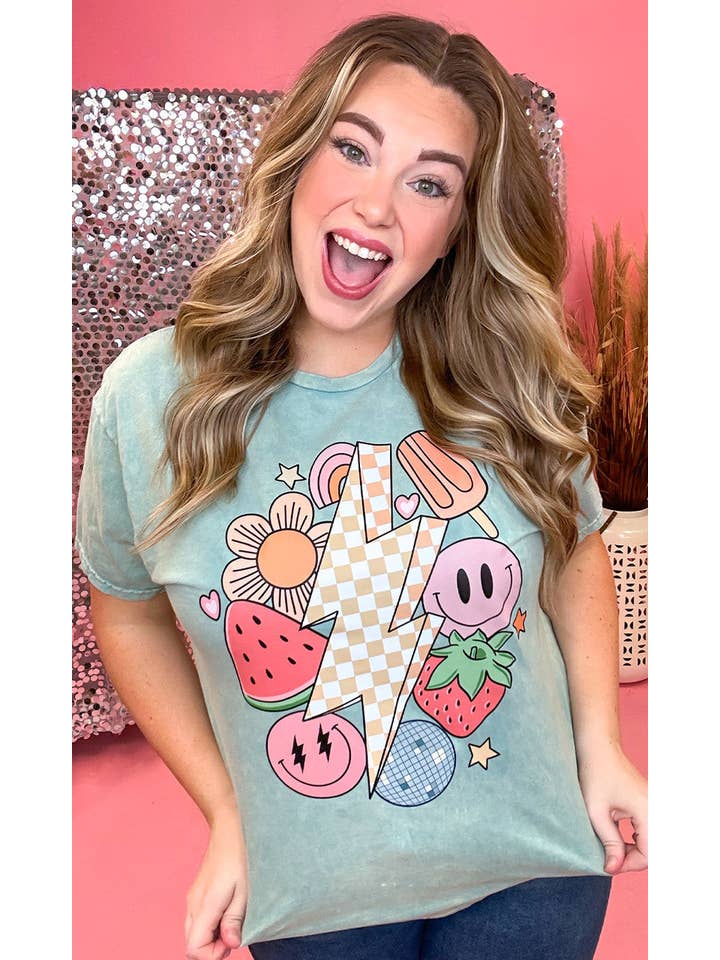 Sugar Stitch - Wholesale T-Shirt (Graphic) - Women's - Retro Fruity Summer Mineral Washed Cool Mint Shirt1