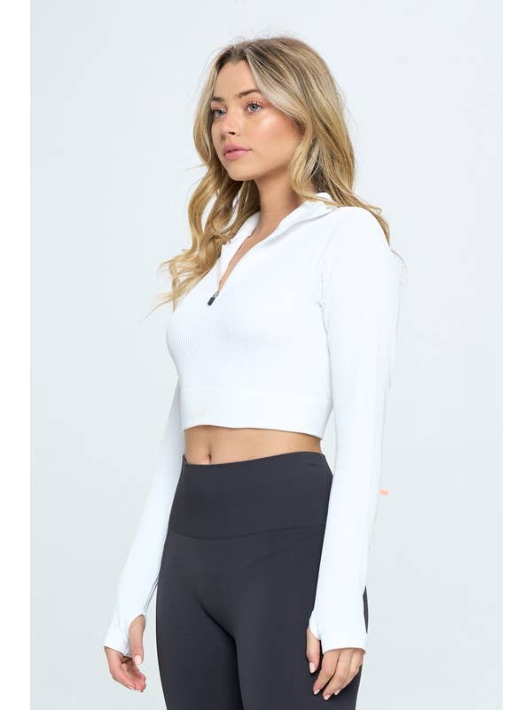 otos active - Wholesale Athletic Top - Women's - Seamless Half Zip Thumb Holes Crop Top Sport Top3