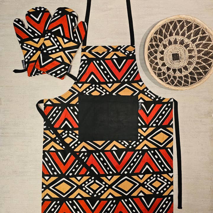 Handmade Apron and Matching Oven Gloves Set | 100% Cotton African Print Fabric for wholesale by Mashona Collections