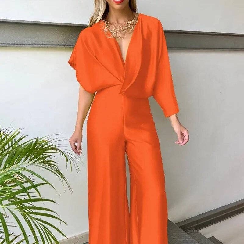 FurDecoration - Wholesale Jumpsuit - Women's - Fashion Printed Short Sleeve V-Neck Jumpsuit6