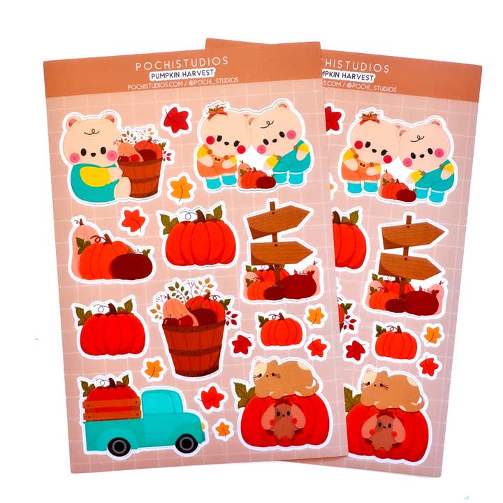 Hoja adhesiva de vinilo Pumpkin Harvest Little Bear Twins para venta al por mayor de Pochistudios