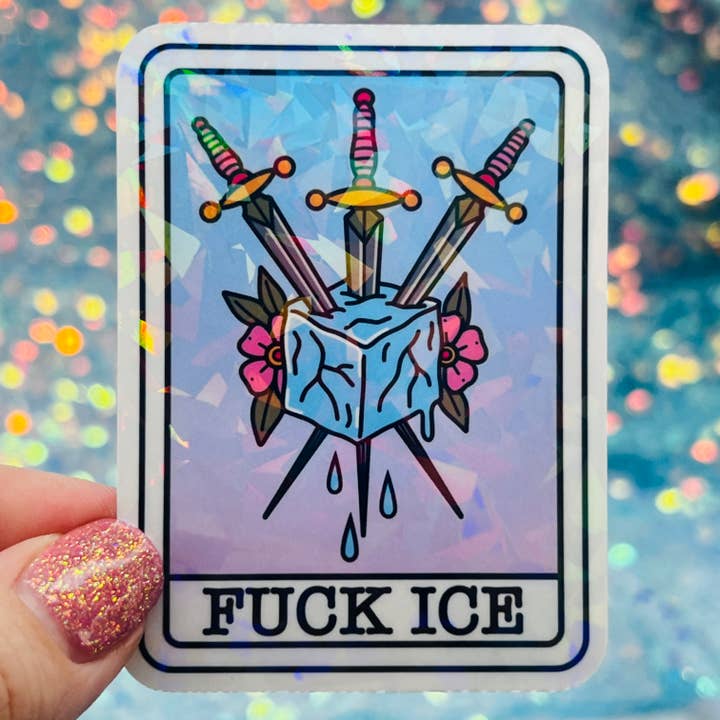 WS Fuck ICE Resistance Holographic Sticker for wholesale by FatedFiction
