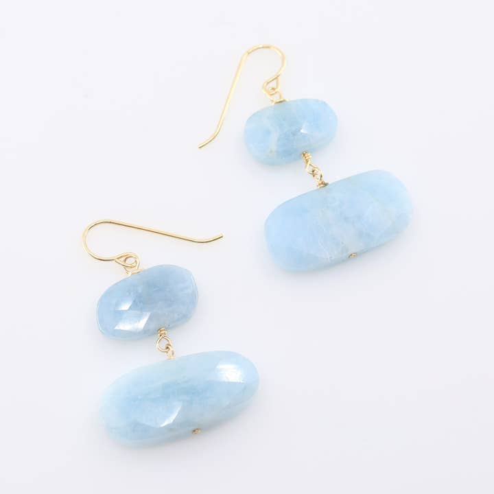 Boucles d'oreilles à double pierre précieuse Milky Aquamarine pour la vente par J. Mills Studio