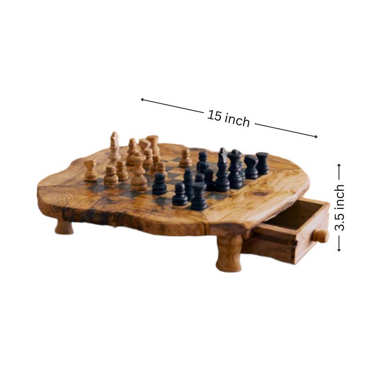 Kamsah - Wholesale Board Game - Handmade Olive Wood Chess Board with Storage Drawers3