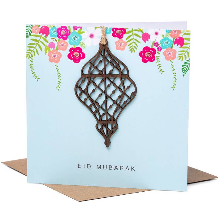 Farol de madera de lujo cortado con láser, tarjeta de felicitación de Eid Mubarak en para venta al por mayor de Islamic Moments