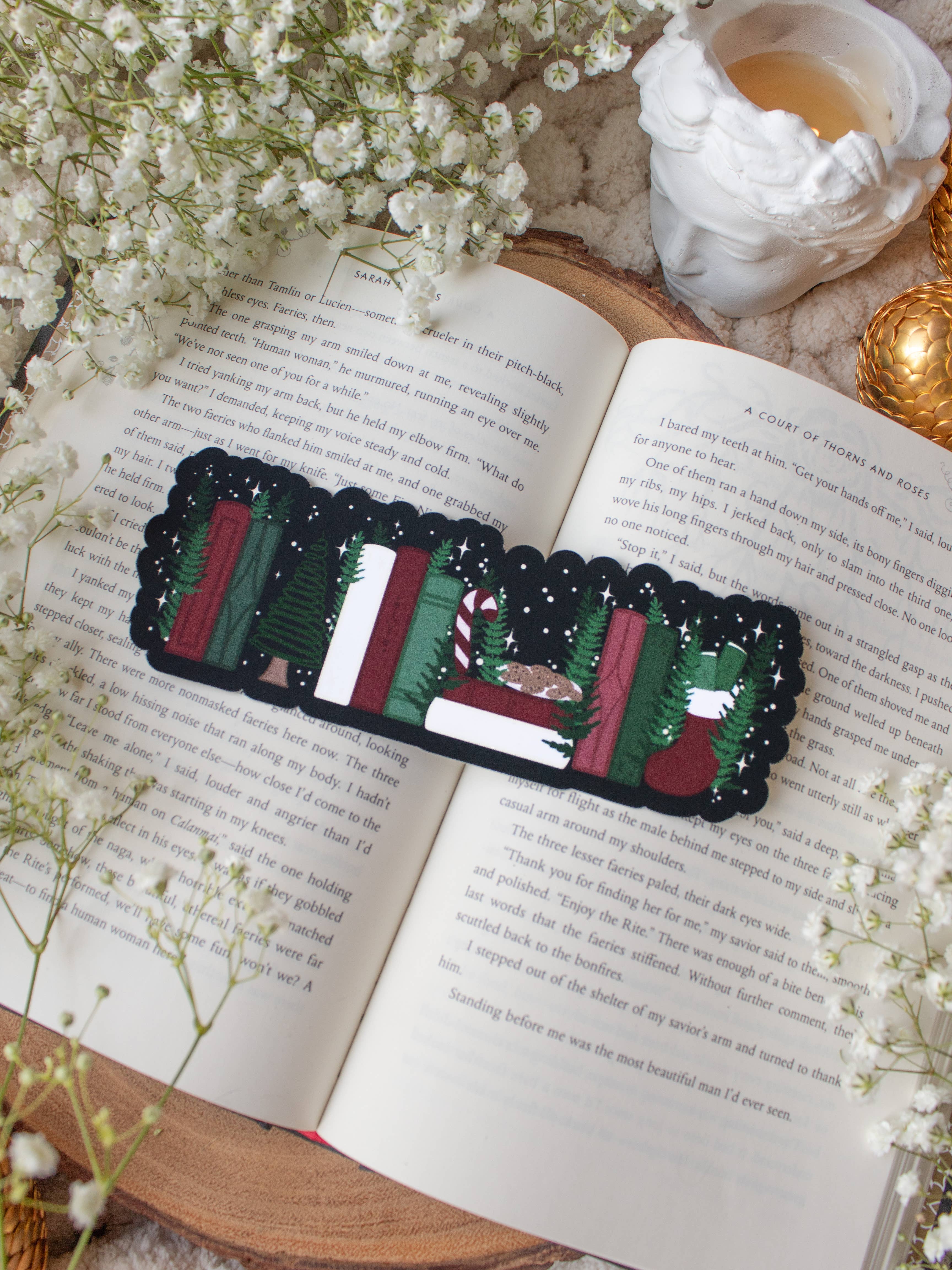 Meaggie Moos - Wholesale Bookmark - Christmas Bookshelf Die Cut Bookmark | Soft Touch 1