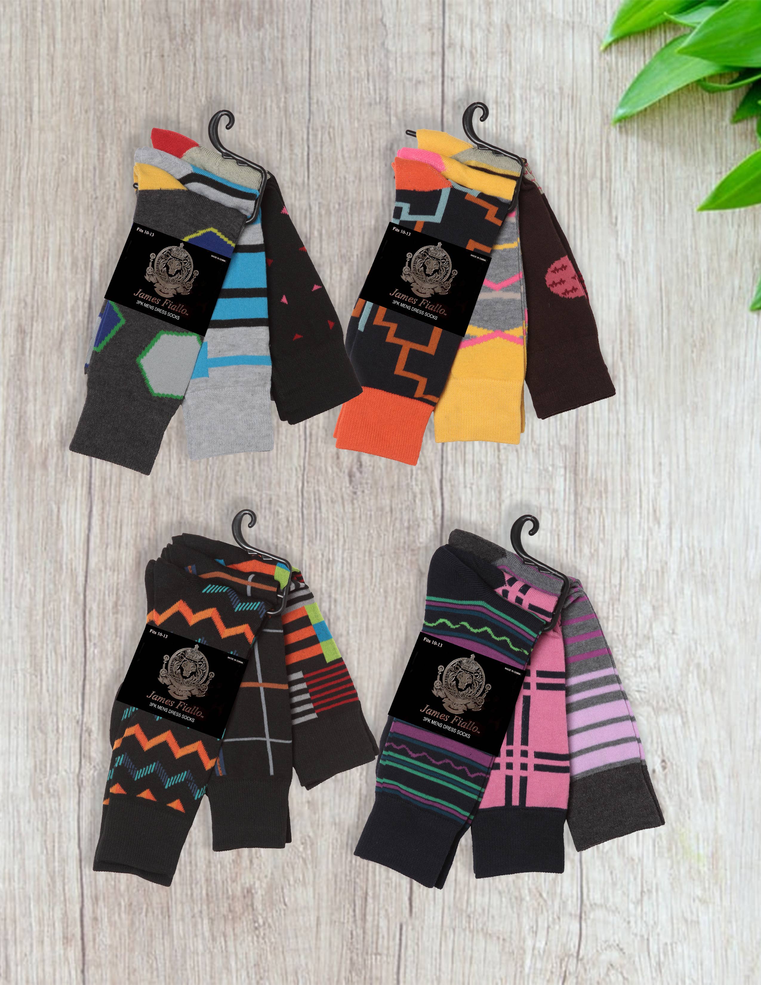 Isadora, Tipi toe, & James Fiallo - Wholesale Socks - Men's - Men's James Fiallo 3 Pack Patterned Athletic Crew Dress Sock1