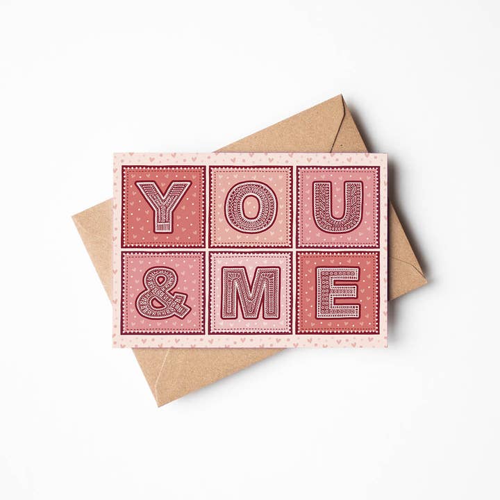 Jess A Little Creative - Wholesale Anniversary Card - Red and Pink Typographic You & Me Anniversary Card