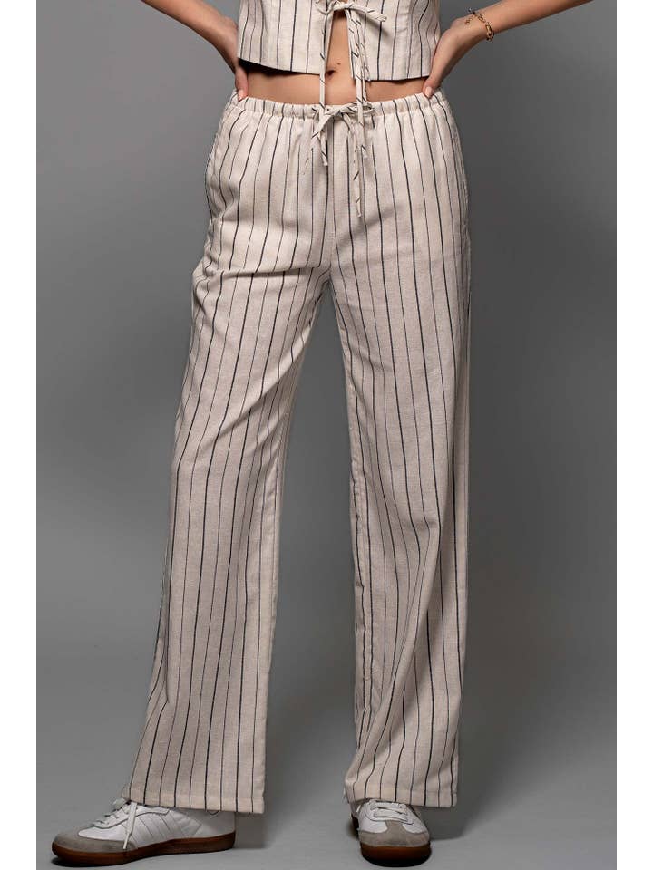 Urban Daizy - Wholesale Pants - Women's - Wide-Leg Linen Stripe Pants