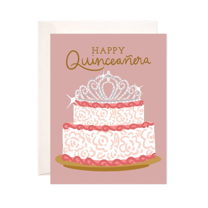 Bloomwolf Studio - Wholesale Birthday Card - Quince Cake Greeting Card- Spanish Quinceañera Birthday Card