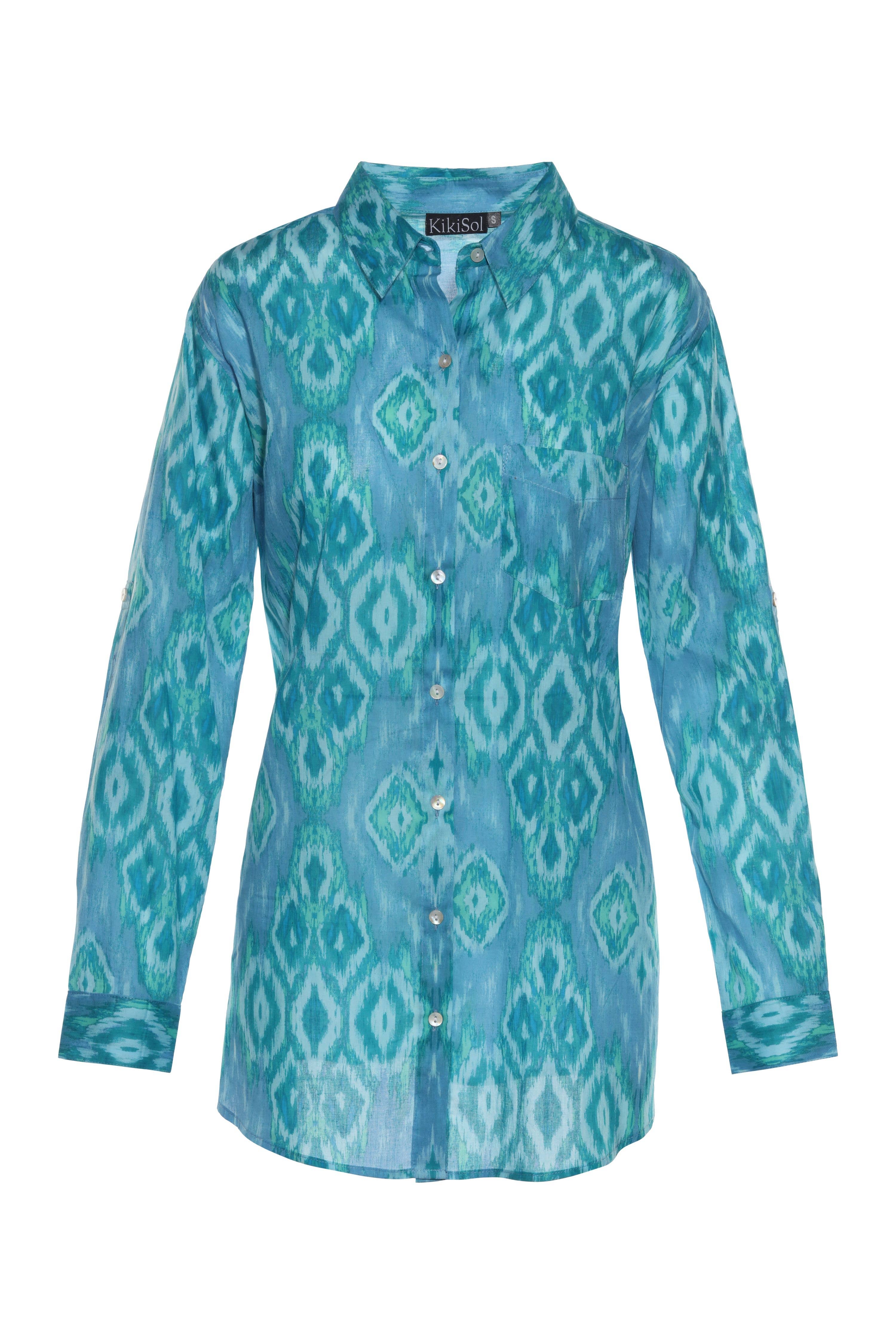 KikiSol - Vente Chemise à col boutonné – femme - Chemise KikiSol Boyfriend Blue Diamonds