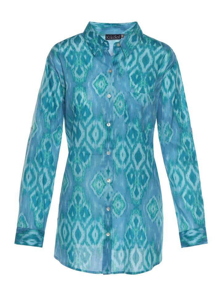 KikiSol - Vente Chemise à col boutonné – femme - Chemise KikiSol Boyfriend Blue Diamonds0