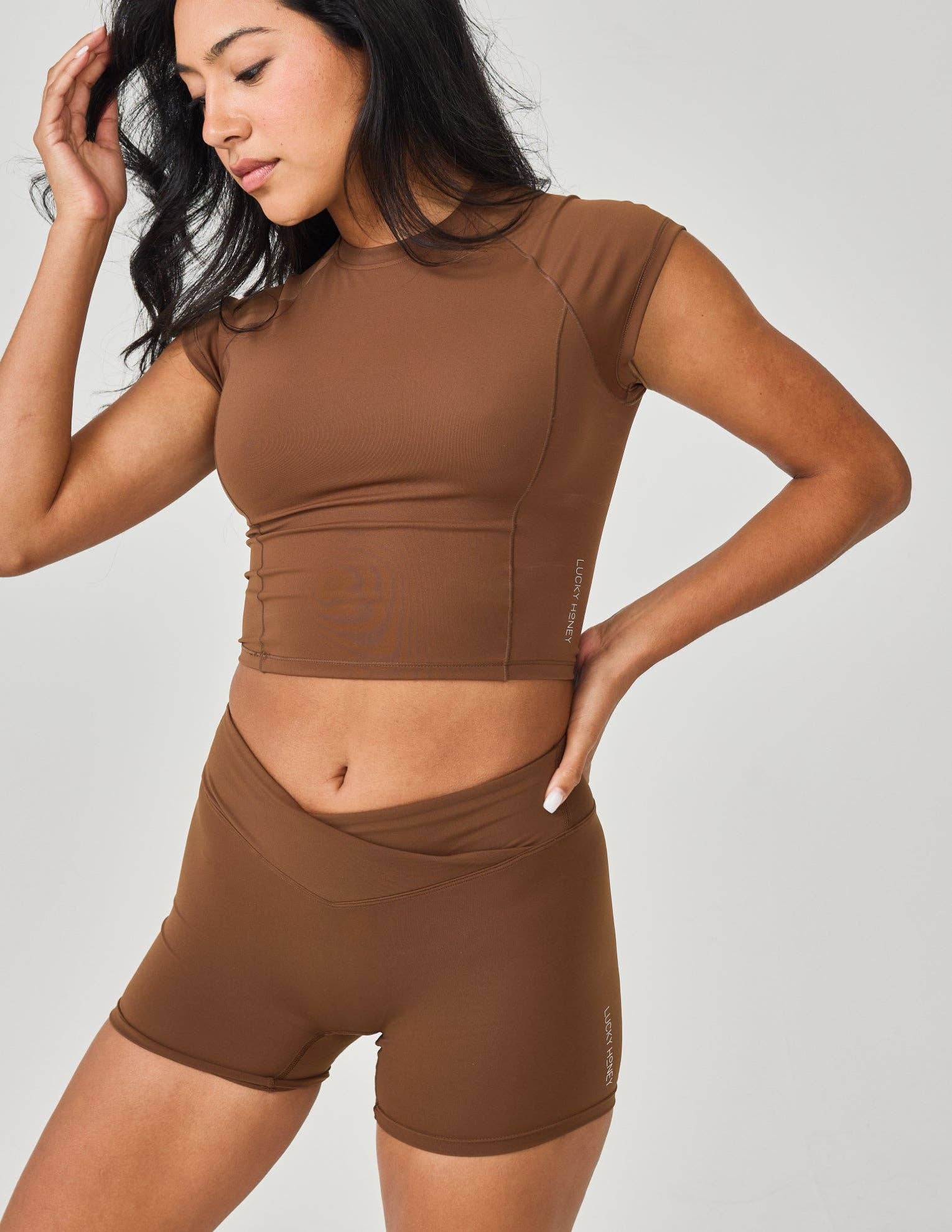 LUCKY HONEY - Wholesale Athletic Shorts - Women's - Luxe Compression Crossover Biker Shorts5