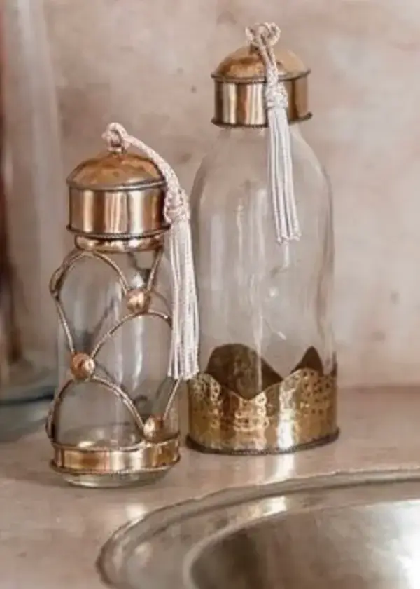 High crafty - Wholesale Decorative jar - Handmade Glass Bottle with Brass Details – 11 cm Height 1