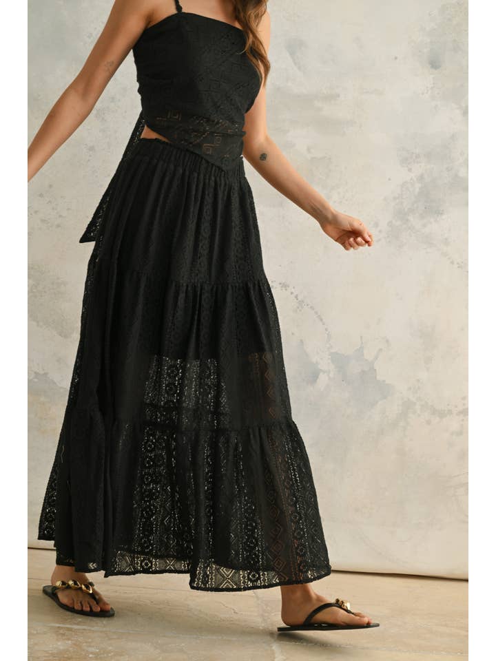 Black S5589ST CROCHET LACE TIERED SKIRT for wholesale on Faire1